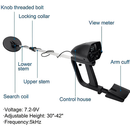 Ground Search Metal Detector with Pointer Meter and Adjustable Stem