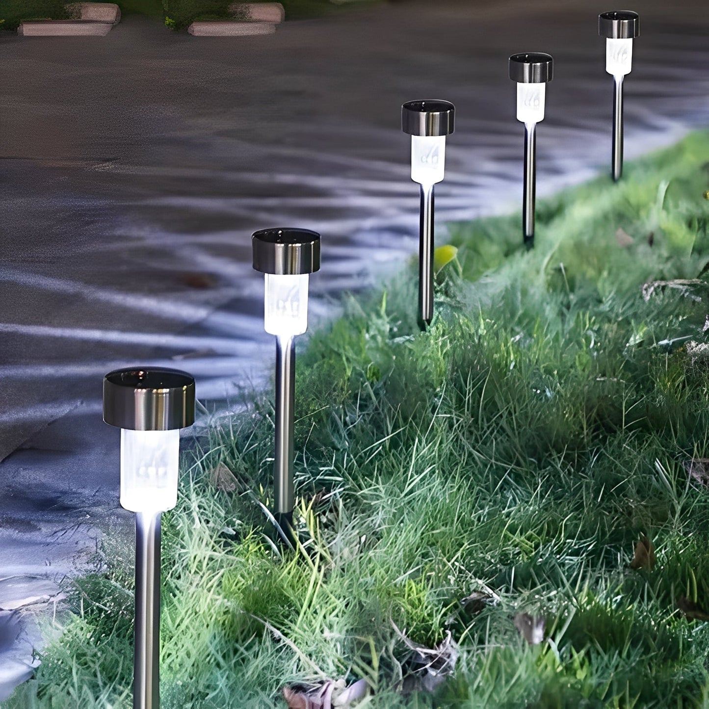 Solar Pathway Lights with Automatic Sensor and Stainless Steel Stakes, Set of 10