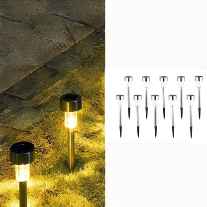 Solar Pathway Lights with Automatic Sensor and Stainless Steel Stakes, Set of 10