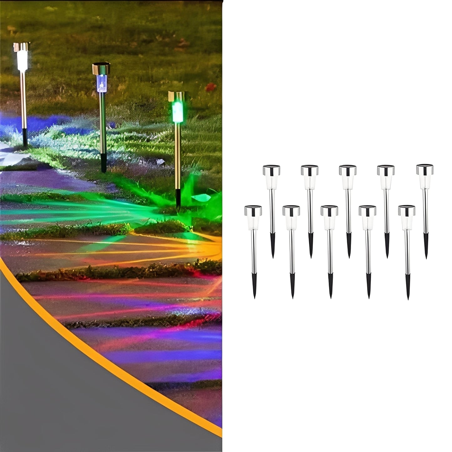 Solar Pathway Lights with Automatic Sensor and Stainless Steel Stakes, Set of 10