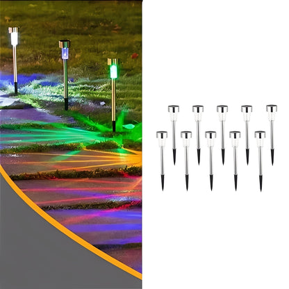 Solar Pathway Lights with Automatic Sensor and Stainless Steel Stakes, Set of 10