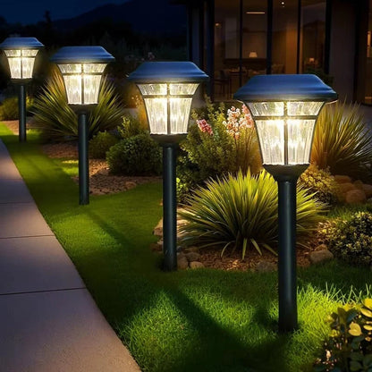 Solar Ground Lights with Automatic Dusk Sensor and LED Illumination-Set of 4