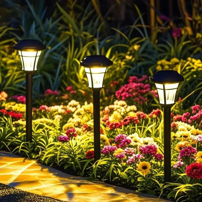 Solar Ground Lights with Automatic Dusk Sensor and LED Illumination-Set of 4