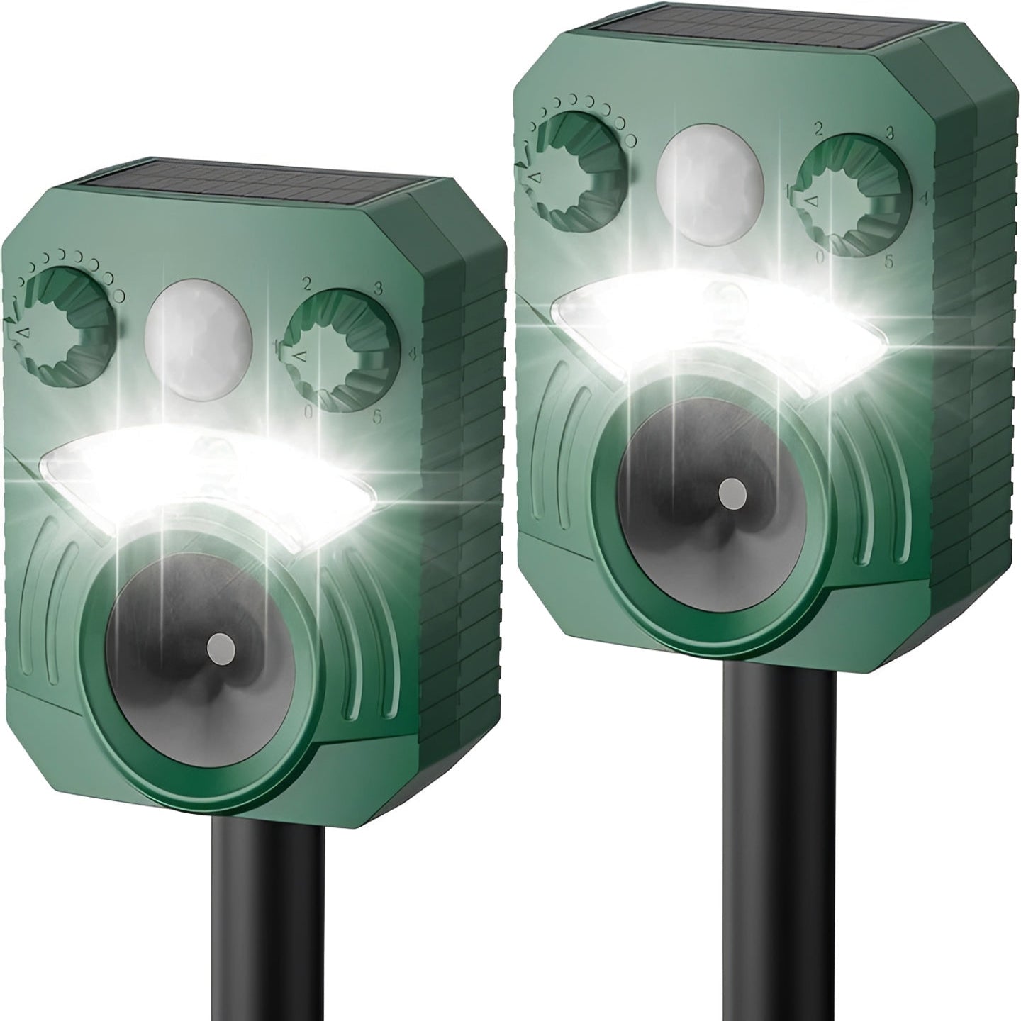 Motion Activated Ultrasonic Animal Deterrent with Solar Charging and LED Flash-2 Pack
