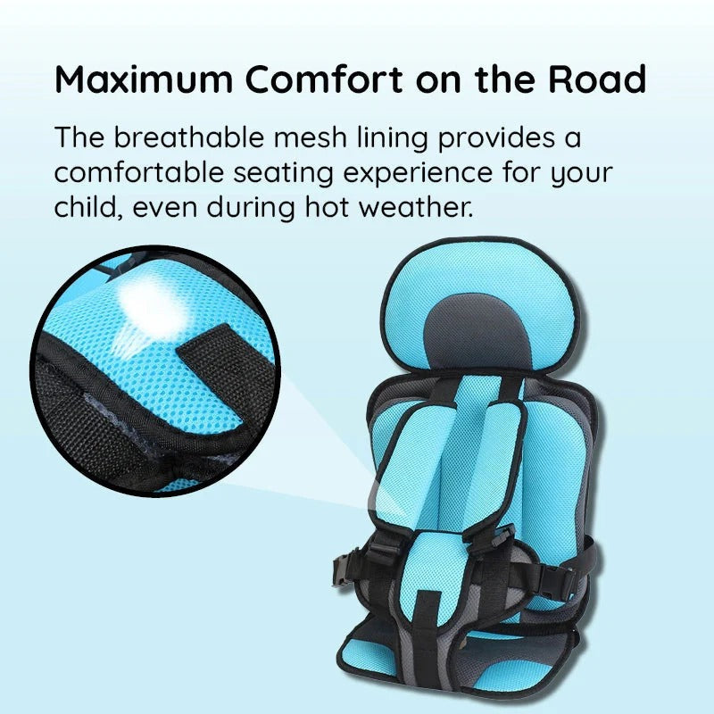 Children's Car Seat Cushion with Adjustable Harness and Mesh Ventilation, Foldable
