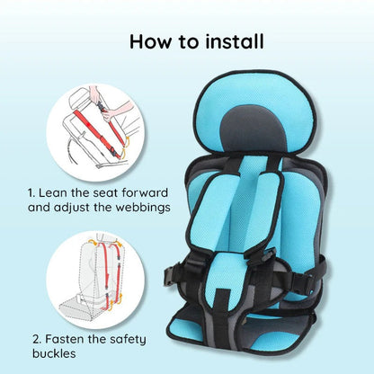 Children's Car Seat Cushion with Adjustable Harness and Mesh Ventilation, Foldable