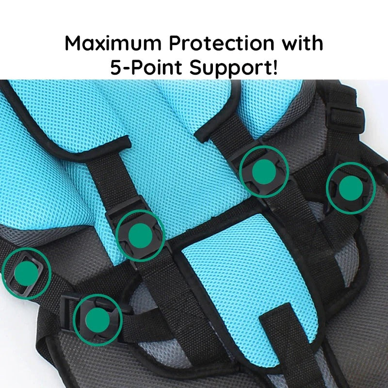 Children's Car Seat Cushion with Adjustable Harness and Mesh Ventilation, Foldable
