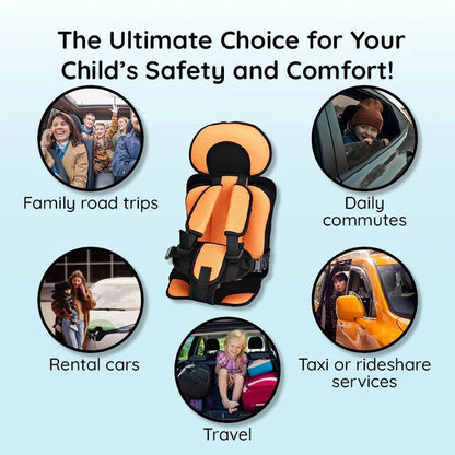 Children's Car Seat Cushion with Adjustable Harness and Mesh Ventilation, Foldable