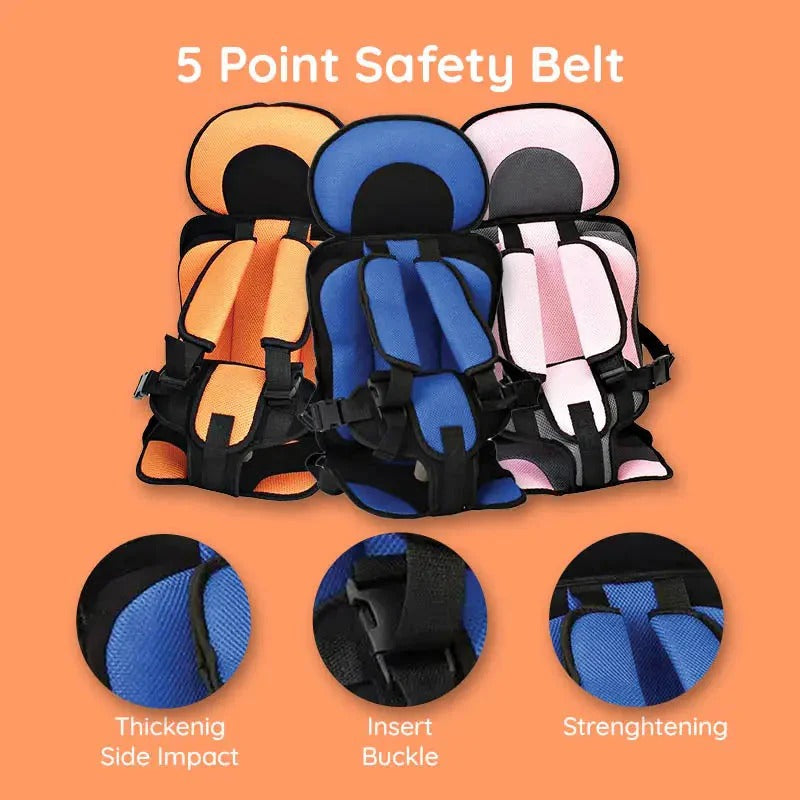 Children's Car Seat Cushion with Adjustable Harness and Mesh Ventilation, Foldable