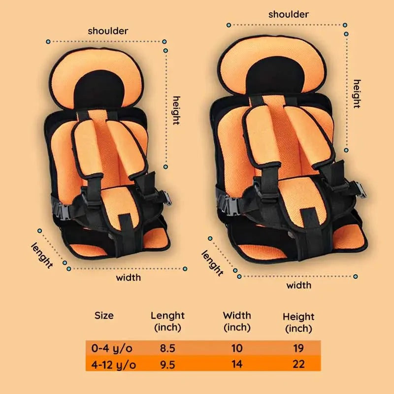 Children's Car Seat Cushion with Adjustable Harness and Mesh Ventilation, Foldable