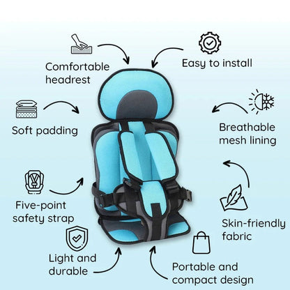Children's Car Seat Cushion with Adjustable Harness and Mesh Ventilation, Foldable