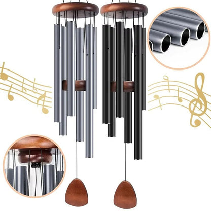 Wind Chime with Aluminum Tubes and Wooden Top for Indoor Outdoor Use