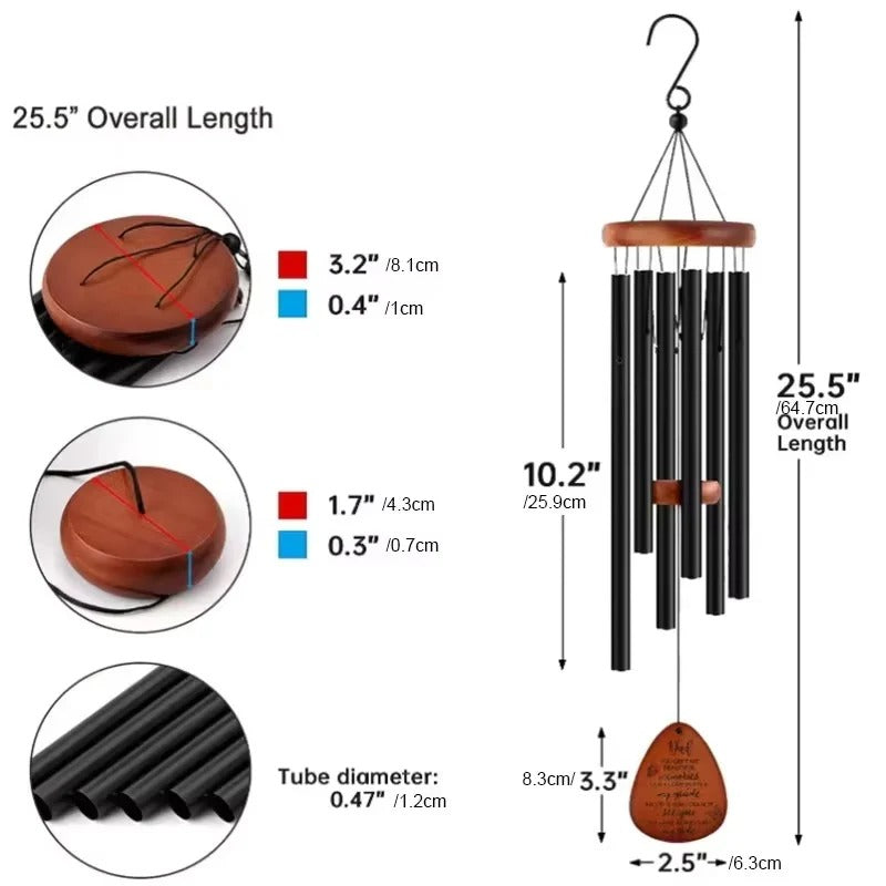 Wind Chime with Aluminum Tubes and Wooden Top for Indoor Outdoor Use