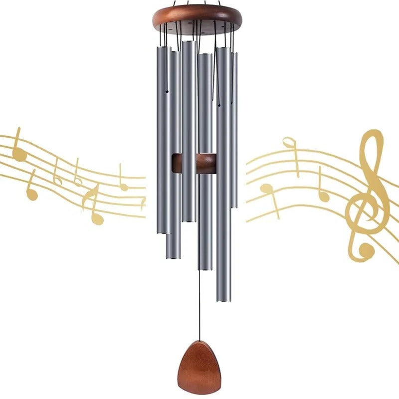 Wind Chime with Aluminum Tubes and Wooden Top for Indoor Outdoor Use