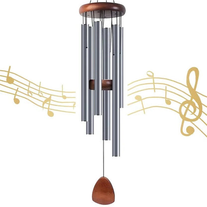 Wind Chime with Aluminum Tubes and Wooden Top for Indoor Outdoor Use
