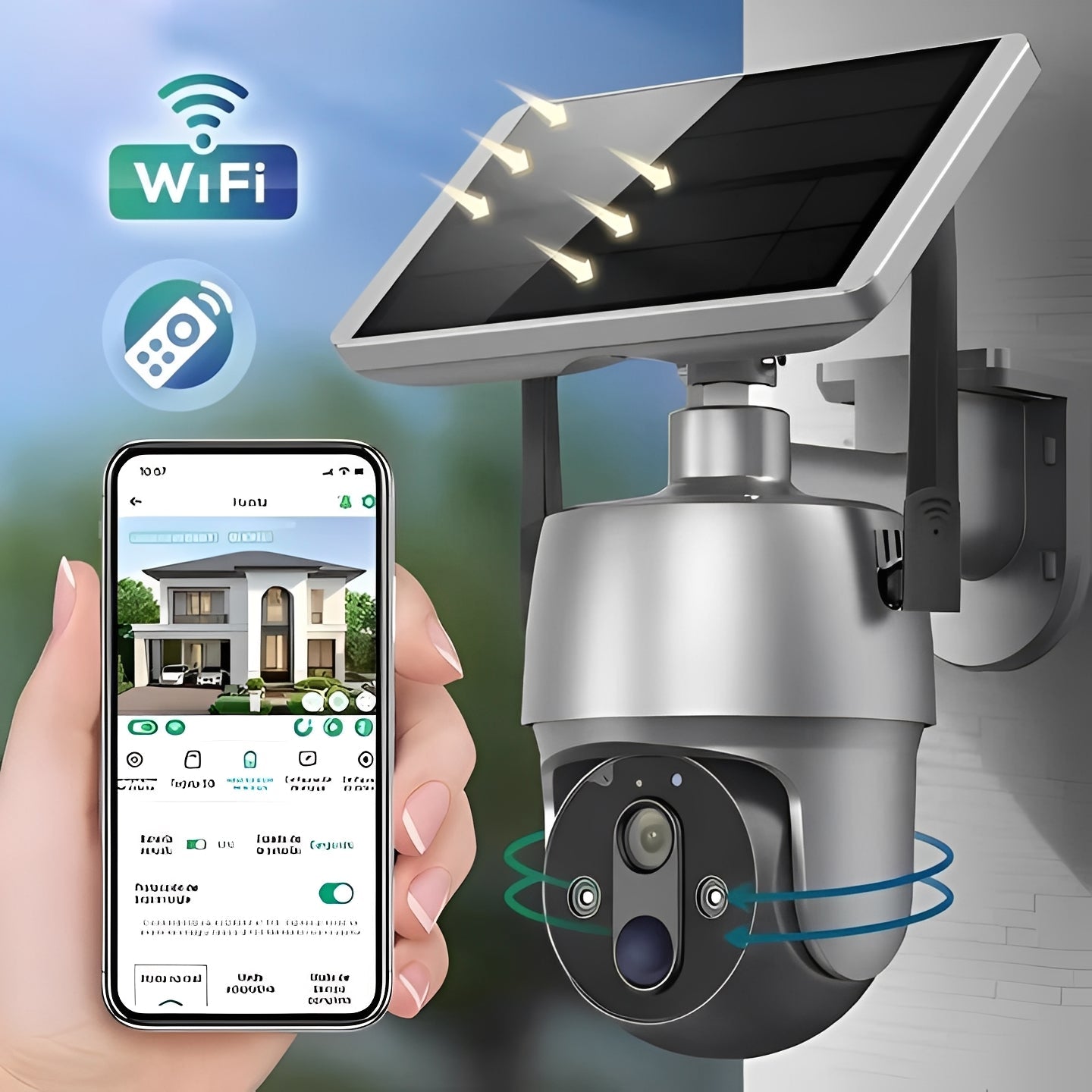 Outdoor Security Camera with 355 Degree Pan Tilt and Solar Power, 1080P HD Night Vision