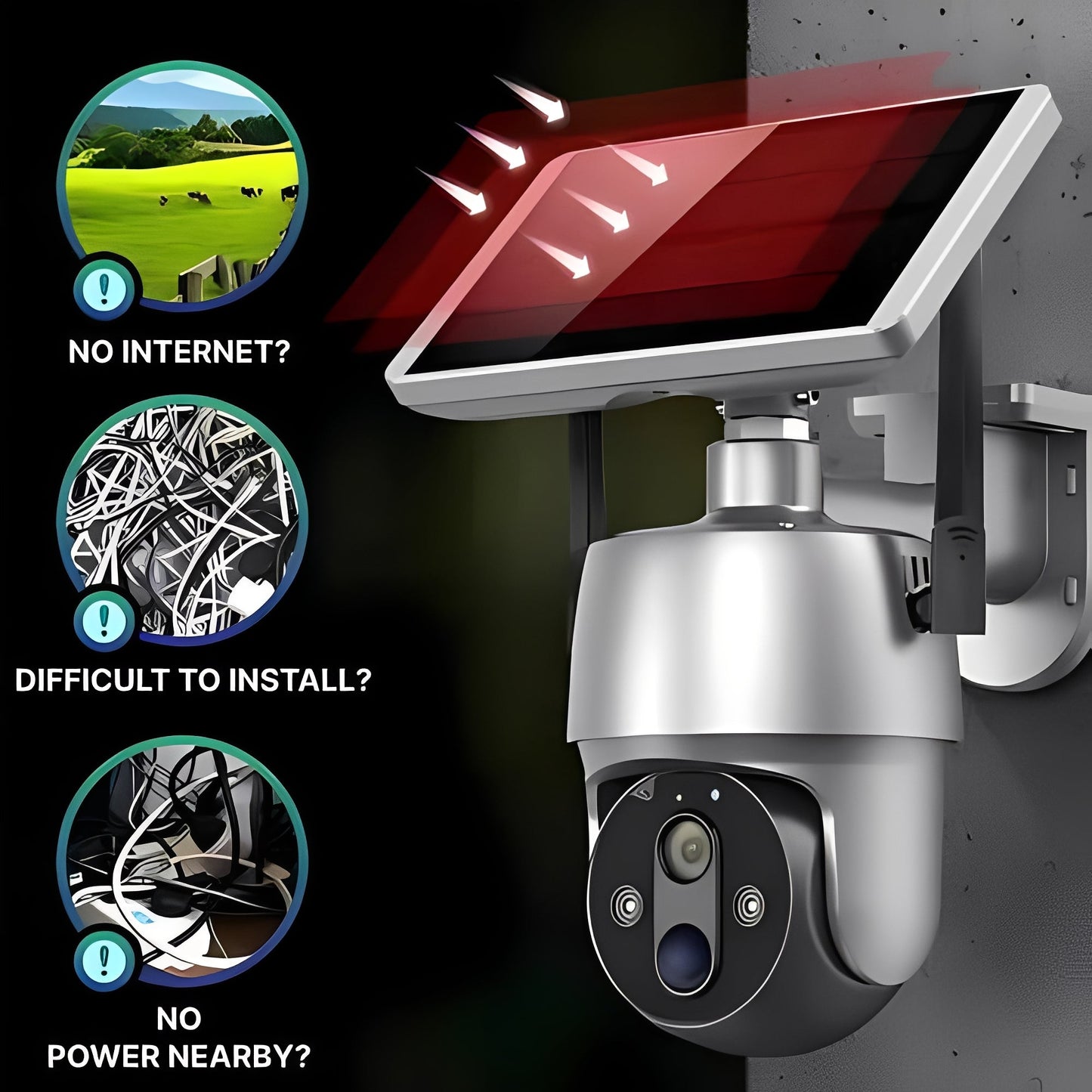Outdoor Security Camera with 355 Degree Pan Tilt and Solar Power, 1080P HD Night Vision