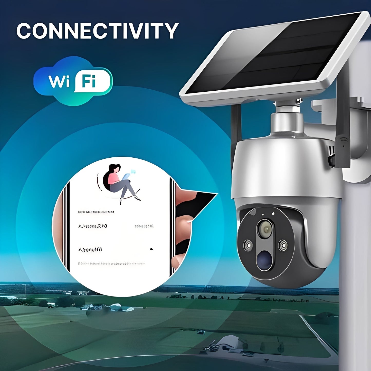 Outdoor Security Camera with 355 Degree Pan Tilt and Solar Power, 1080P HD Night Vision