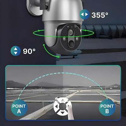 Outdoor Security Camera with 355 Degree Pan Tilt and Solar Power, 1080P HD Night Vision