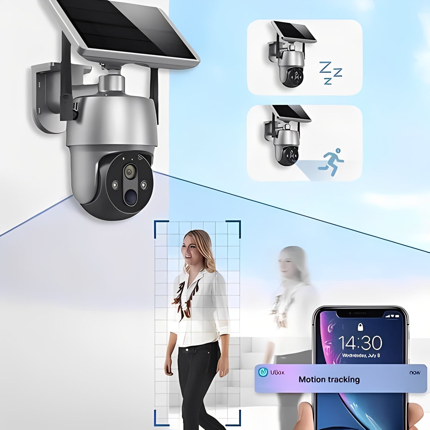 Outdoor Security Camera with 355 Degree Pan Tilt and Solar Power, 1080P HD Night Vision
