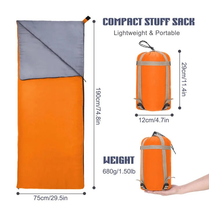 Convertible Sleeping Bag with Two Way Zipper and Water Resistant Nylon, Compression Storage