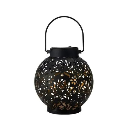 Solar LED Lantern with Wrought Iron Frame and Hollow Cutout Pattern