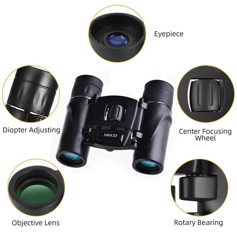 Foldable Binoculars 100x22 with BAK4 Prism System and Fully Coated Lenses