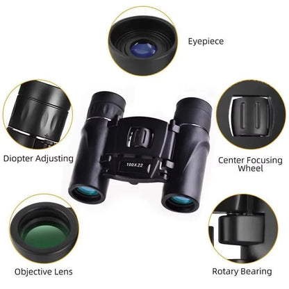 Foldable Binoculars 100x22 with BAK4 Prism System and Fully Coated Lenses