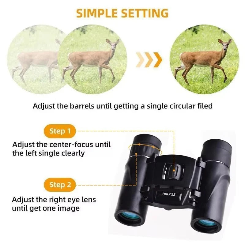 Foldable Binoculars 100x22 with BAK4 Prism System and Fully Coated Lenses