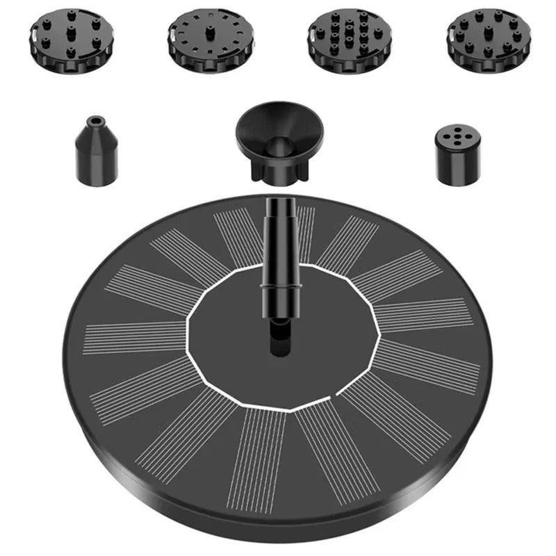 Solar Fountain Pump with Six Nozzle Heads and Floating Design for Bird Baths