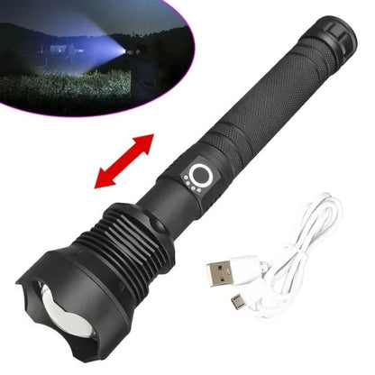 Rechargeable LED Flashlight with Zoomable Beam and Five Brightness Settings