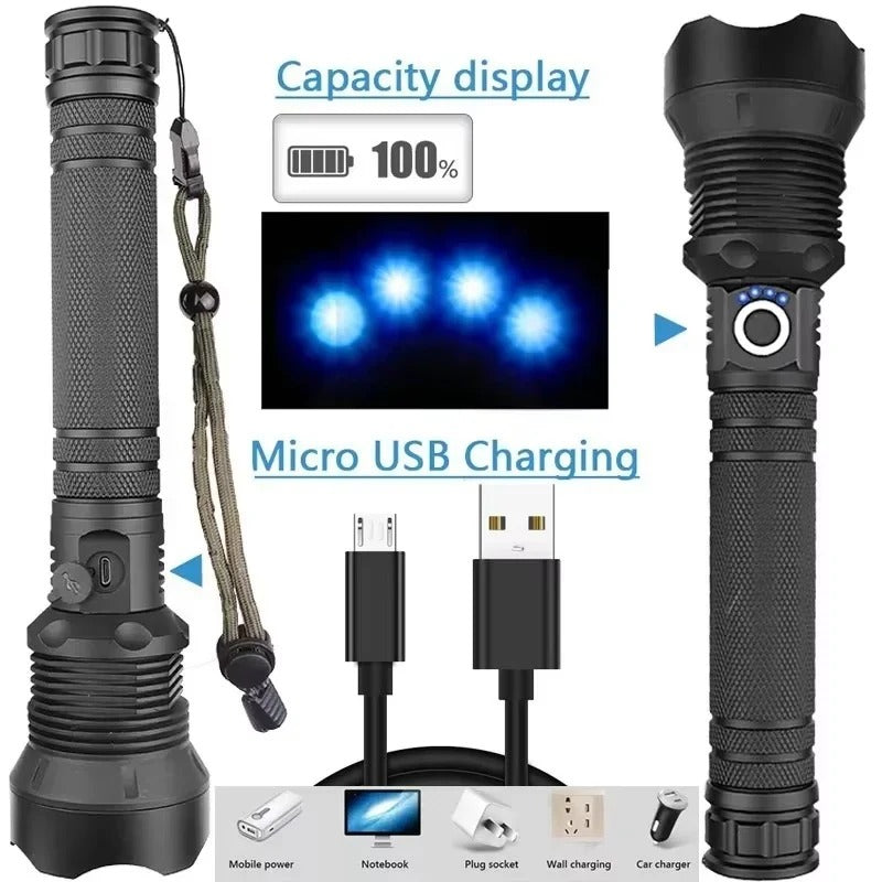 Rechargeable LED Flashlight with Zoomable Beam and Five Brightness Settings
