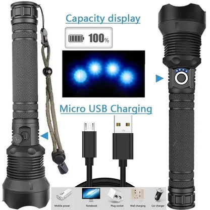 Rechargeable LED Flashlight with Zoomable Beam and Five Brightness Settings