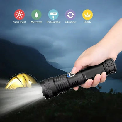 Rechargeable LED Flashlight with Zoomable Beam and Five Brightness Settings