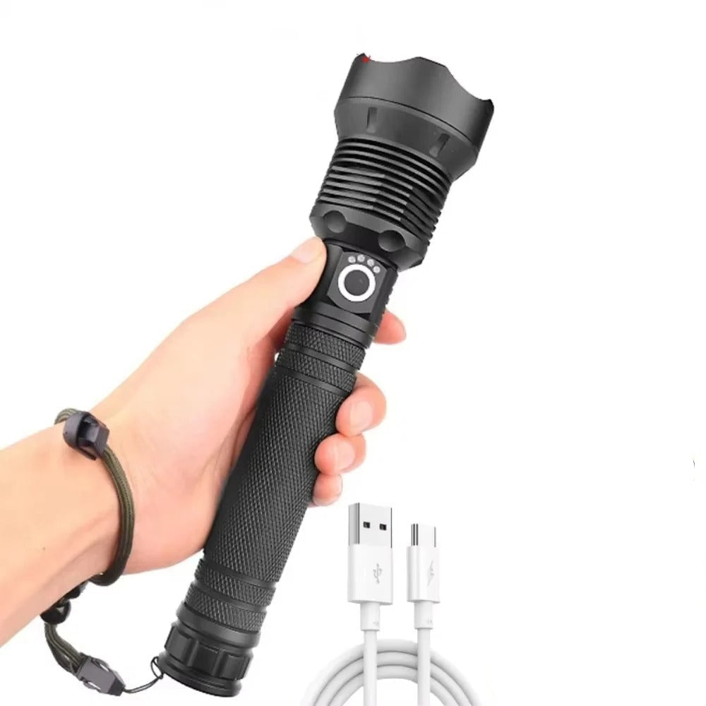 Rechargeable LED Flashlight with Zoomable Beam and Five Brightness Settings