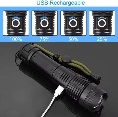 LED Flashlight with Five Lighting Modes and Zoomable Beam, IPX6 Water Resistant