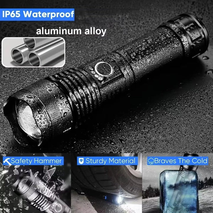 LED Flashlight with Five Lighting Modes and Zoomable Beam, IPX6 Water Resistant