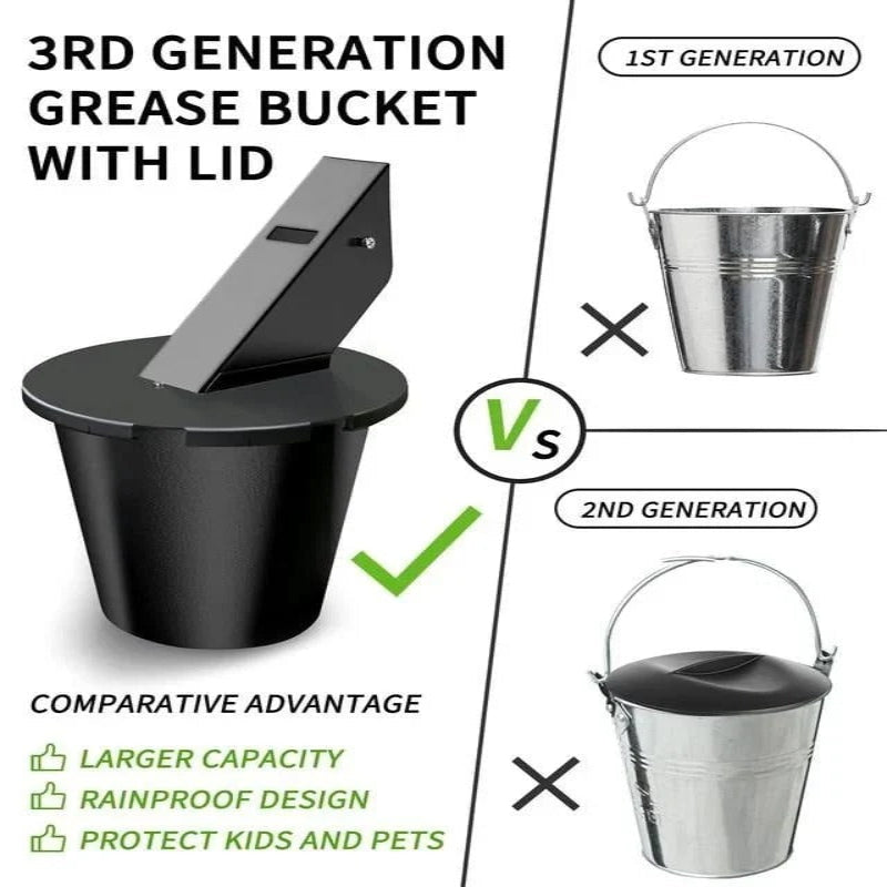 Sealed Grease Collector with Reusable Liner and Tight Fitting Lid for Pellet Grills