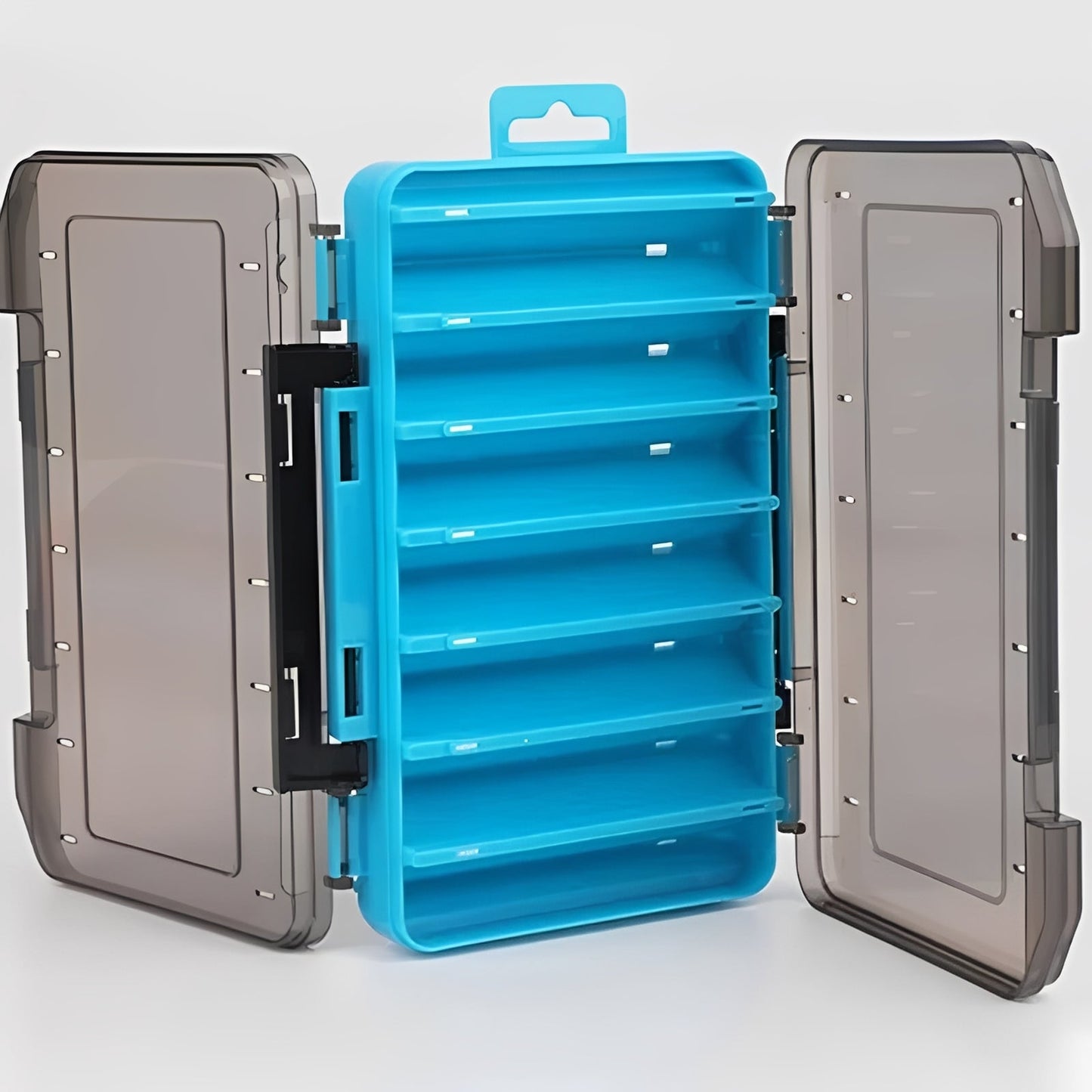 Double Sided Fishing Tackle Box with Transparent Lids and Locking Latches
