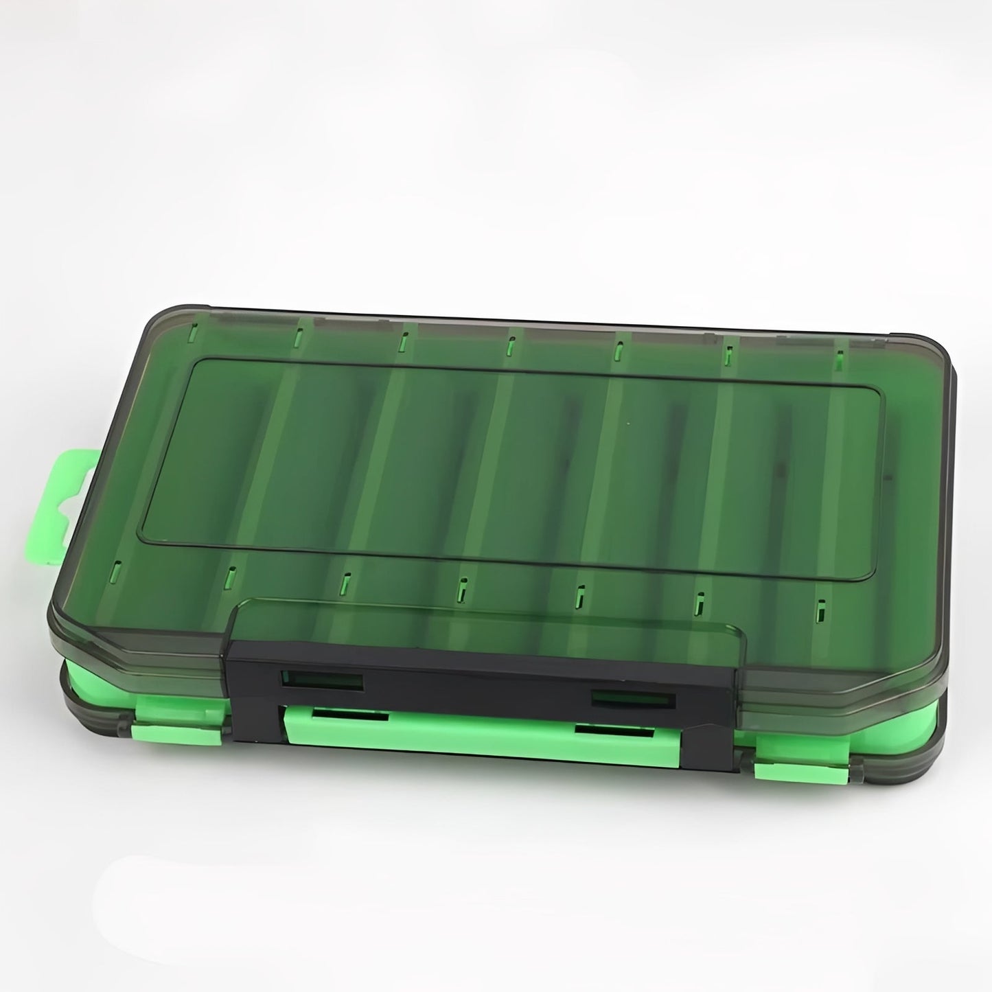 Double Sided Fishing Tackle Box with Transparent Lids and Locking Latches
