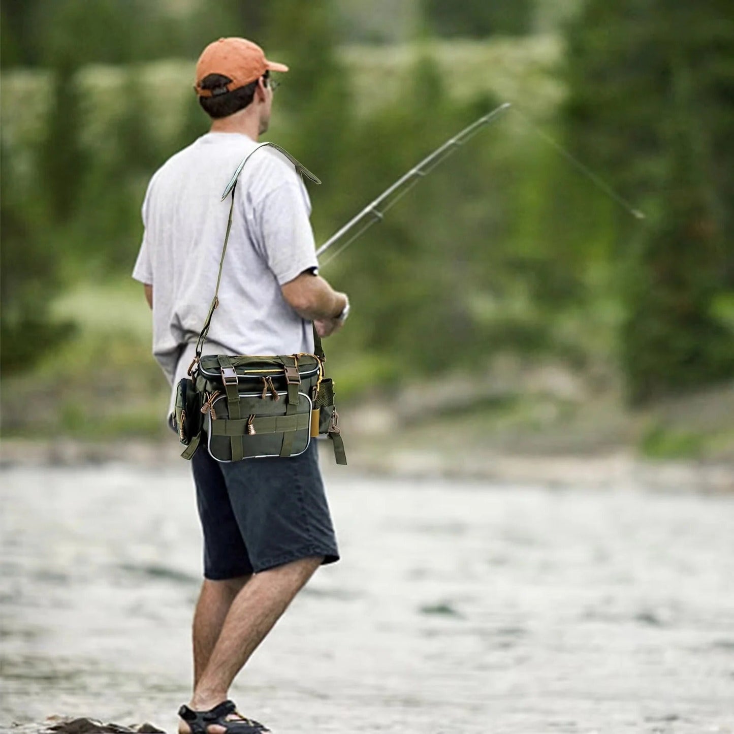 Fishing Tackle Bag with Adjustable Carry Straps and Side Tool Pockets