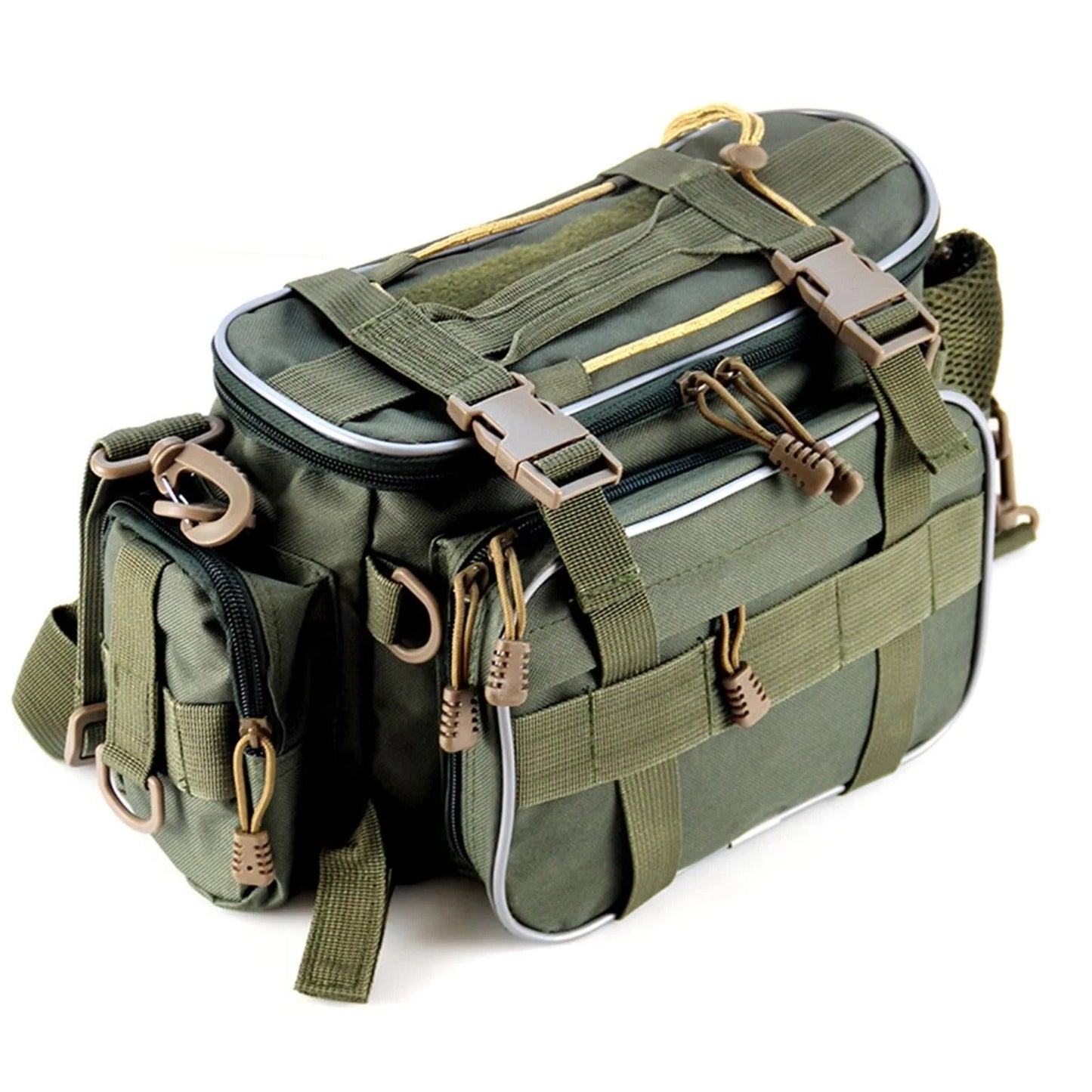 Fishing Tackle Bag with Adjustable Carry Straps and Side Tool Pockets