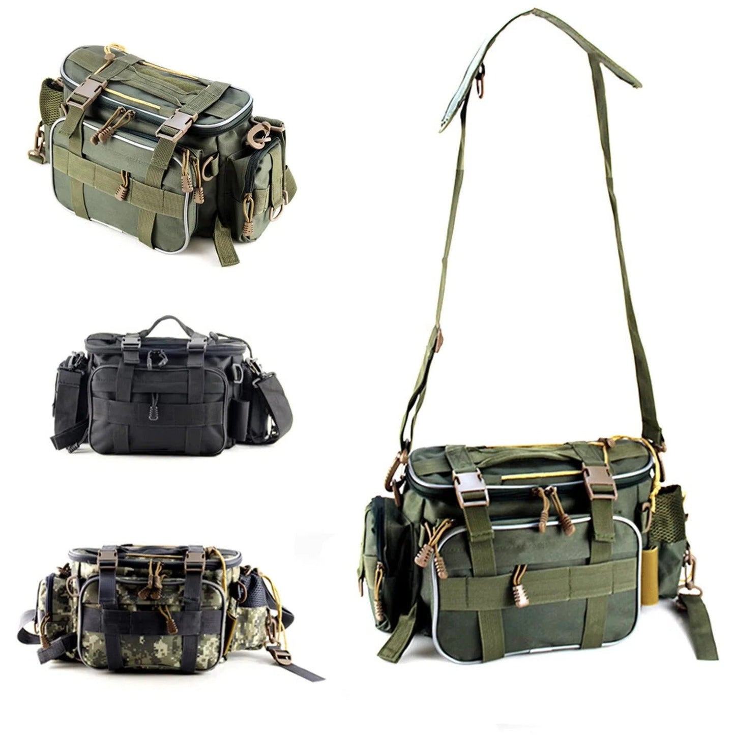 Fishing Tackle Bag with Adjustable Carry Straps and Side Tool Pockets