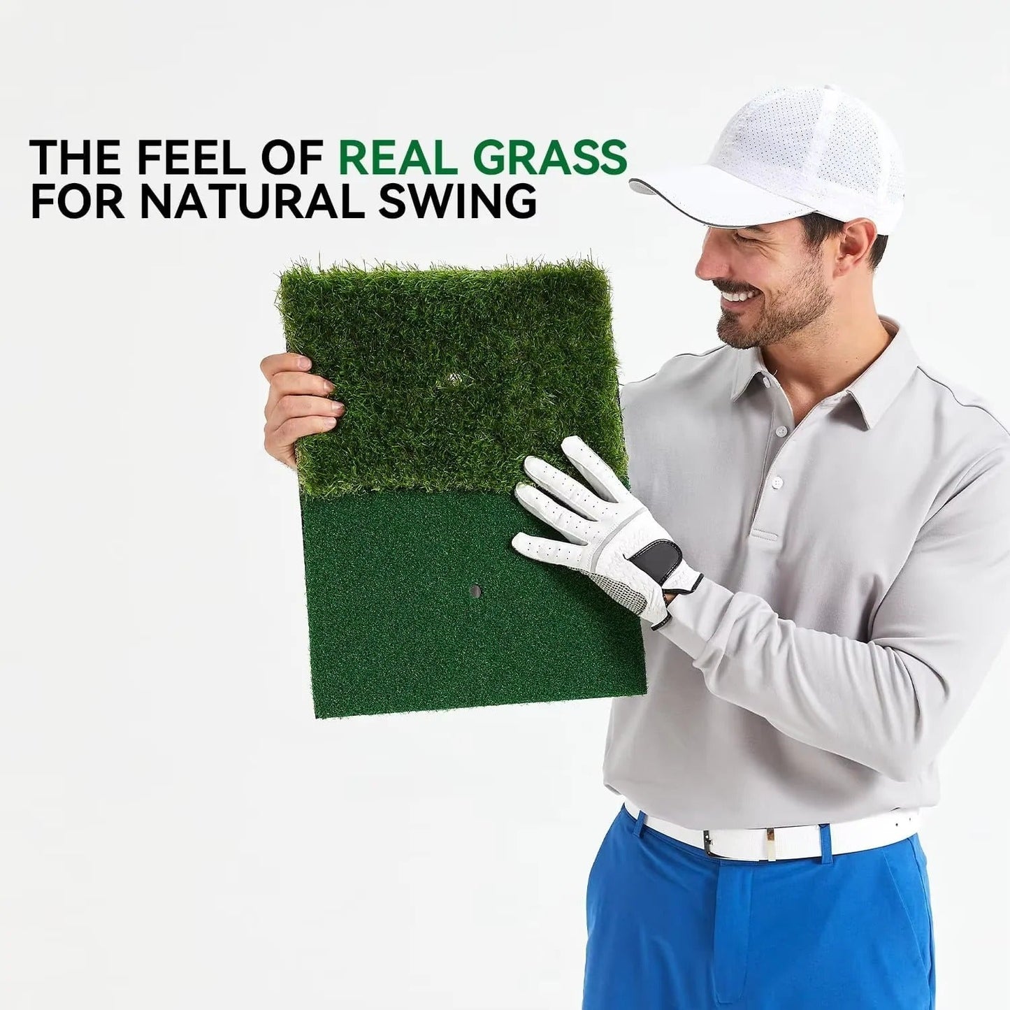 Golf Hitting Mat with Artificial Turf and Shock Absorbing Base, Integrated Tee Hole