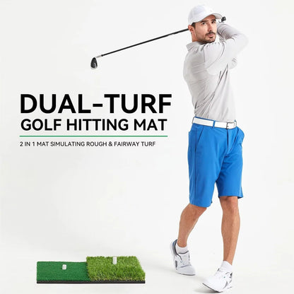Golf Hitting Mat with Artificial Turf and Shock Absorbing Base, Integrated Tee Hole