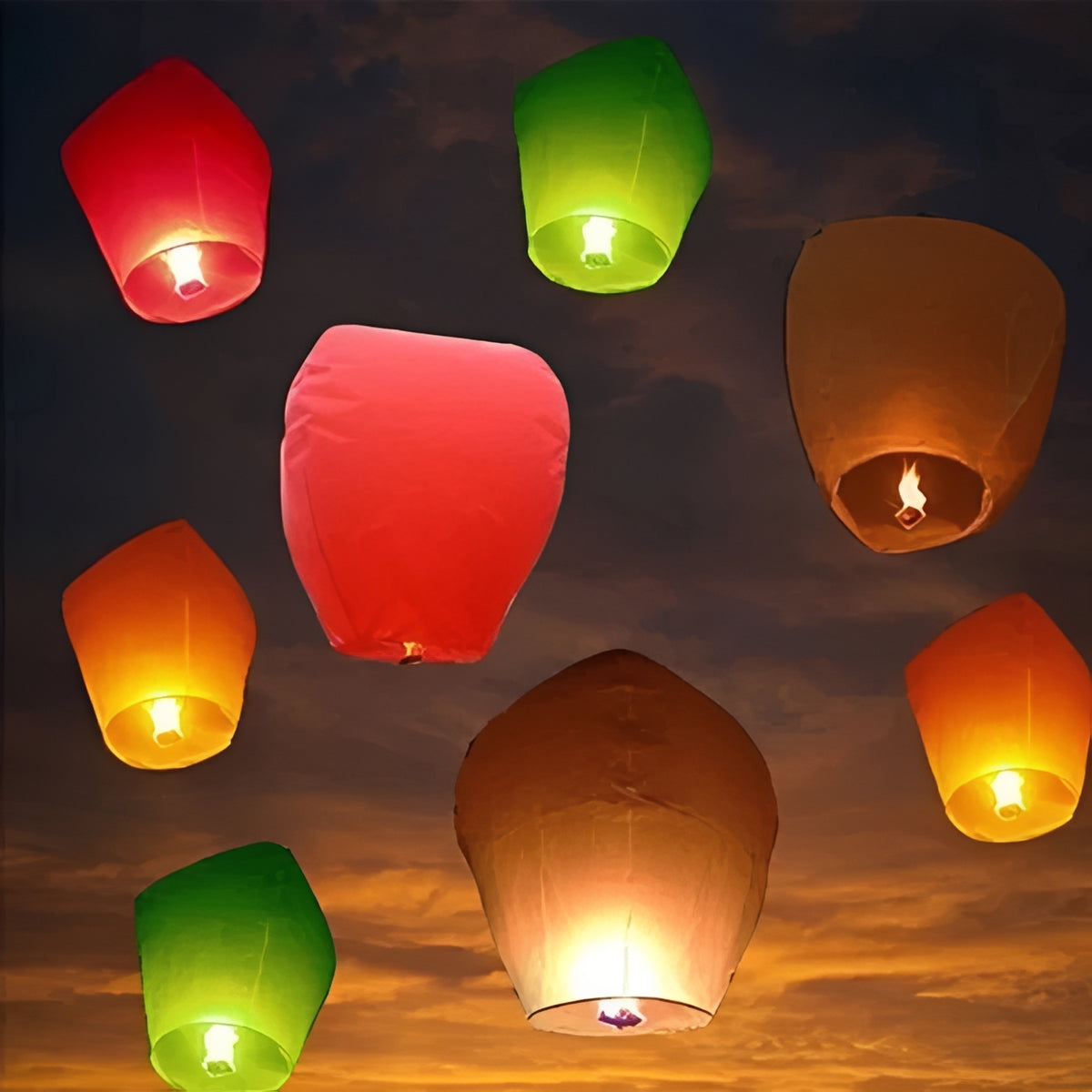 Hot Air Paper Sky Lanterns with Collapsible Wire Frame, 10 Pack