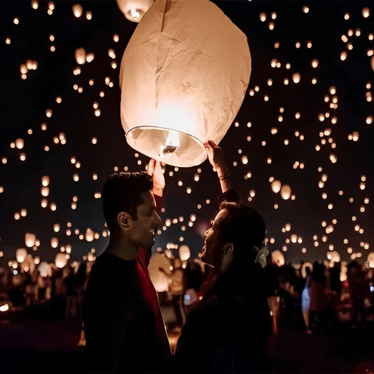 Hot Air Paper Sky Lanterns with Collapsible Wire Frame, 10 Pack