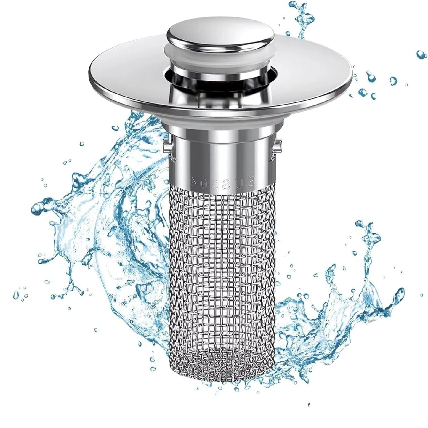 Sink Stopper with Removable Strainer Basket and Push Control for 1.3-1.5in Drains