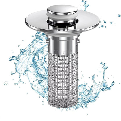 Sink Stopper with Removable Strainer Basket and Push Control for 1.3-1.5in Drains
