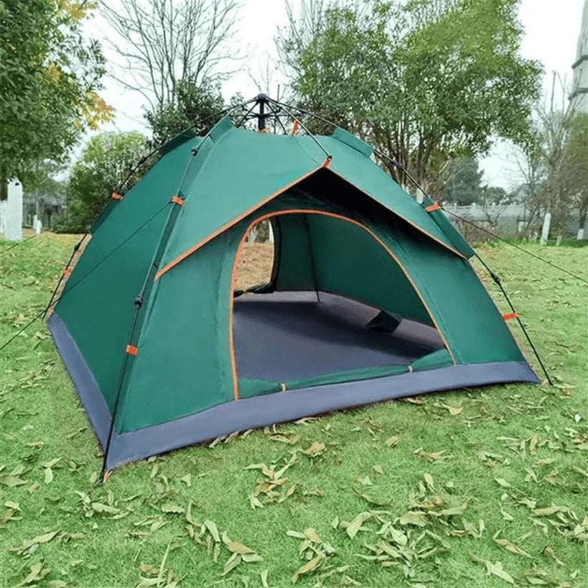 Auto Opening Camping Tent with Spring Loaded Frame and Ground Stakes